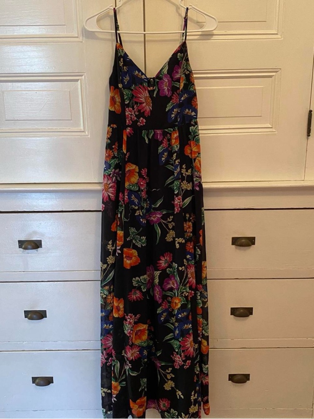 Express Navy Floral Maxi Dress with Pink, Orange & Green Blooms